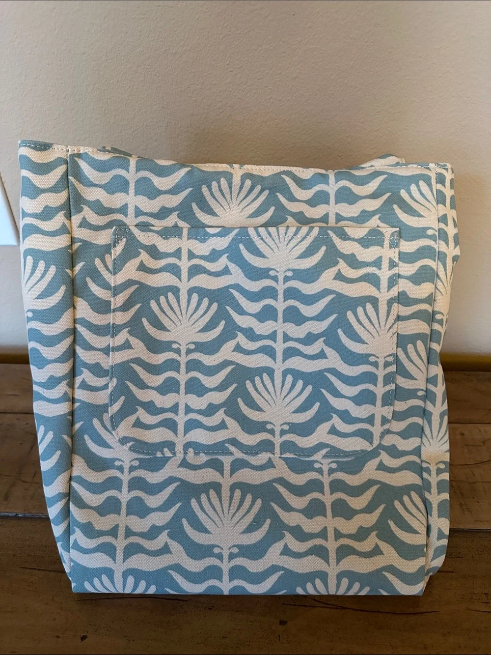 Poppy & Peonies Light Blue and White Botanical Tote - Picture 4 of 4